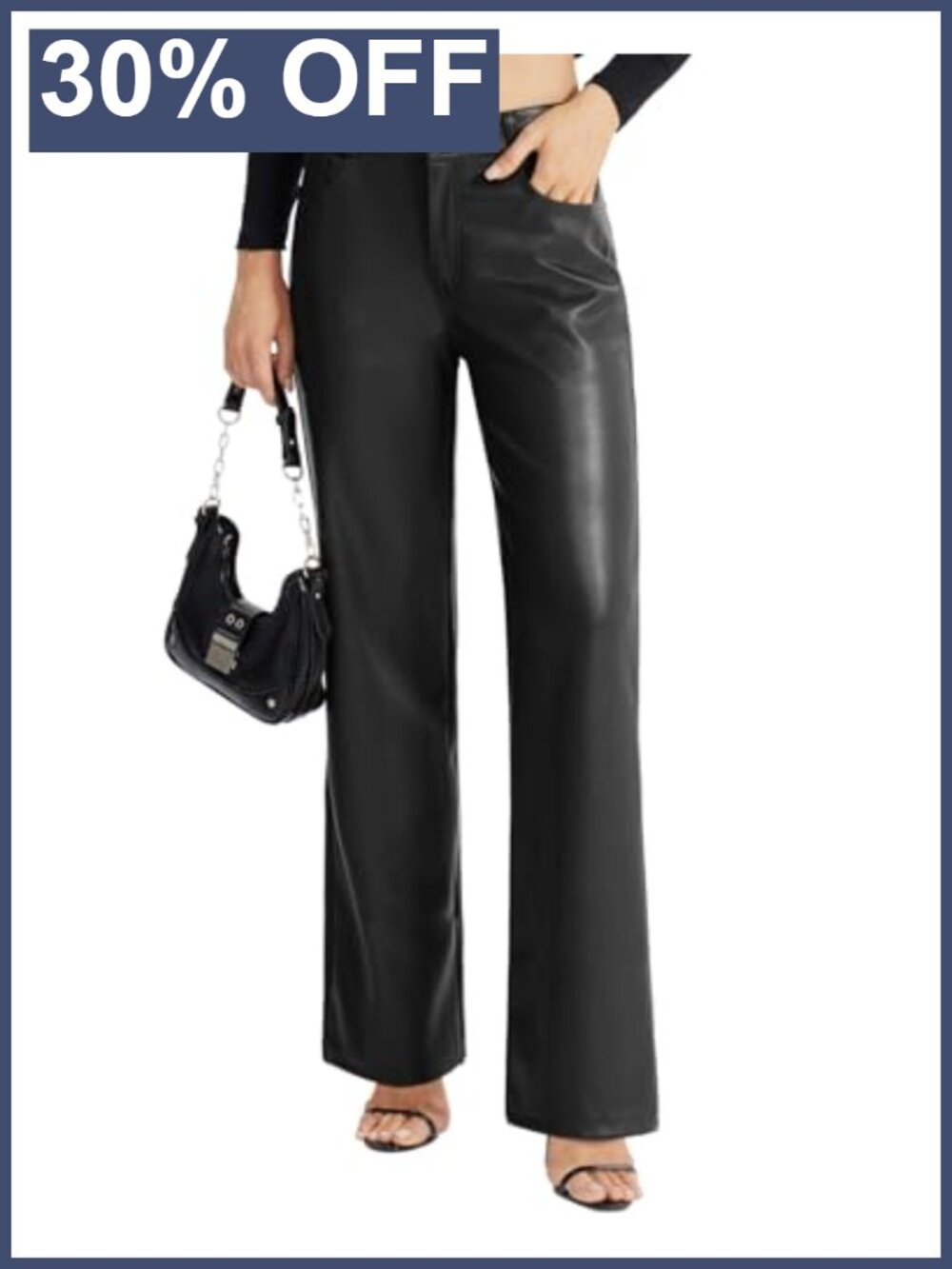 Faux Leather Pants Straight Leg Button Front with Pockets